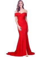 Shop Criss Cross Full Length Long Crepe Prom Dresses Sydney with Side Split