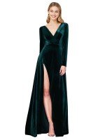 Shop Deep V-Neck Long Sleeves Formal Velvet Bridesmaid Dress / Prom Dress Sydney with High Side Split