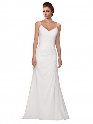 Shop V-Neck Sheath Chiffon Wedding Dress with Straps Sydney