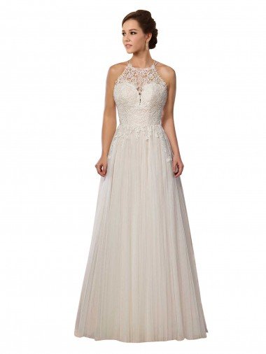 Shop Illusion Halter Lace Boho Wedding Dress with Plunging Sweetheart Bodice Sydney