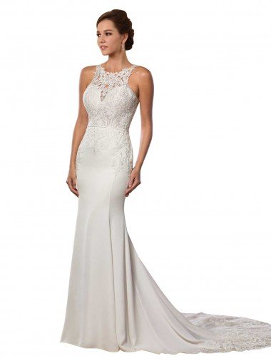 Shop Modern Deep V-Neck Sheath Lace Wedding Dress with Open V-Back Sydney