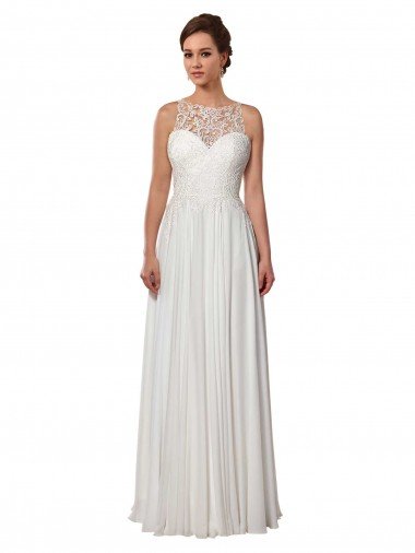 Shop Illusion Neck A-Line Chiffon Beach Wedding Dress with Lace Halter Neckline Sydney