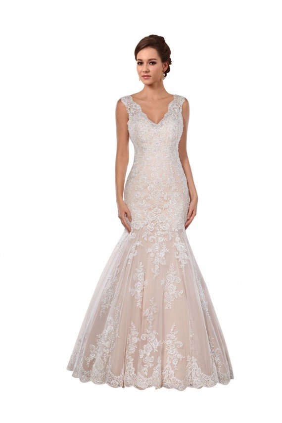 Classic Fit and Flare V-Neck Mermaid Lace Wedding Dress