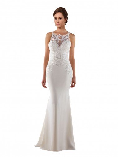 Shop Modern High Neck Sheath Wedding Dress with Lace Bodice Sydney