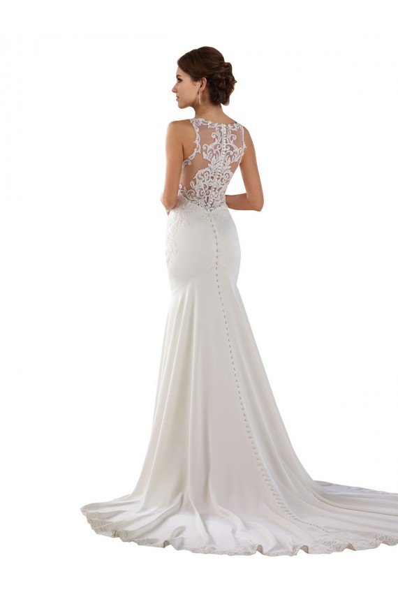 Modern High Neck Sheath Wedding Dress with Lace Bodice