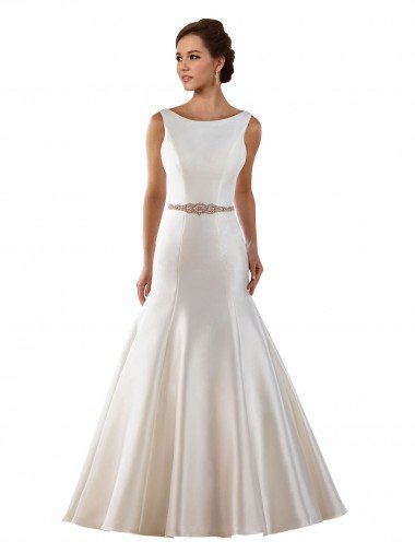 Shop Modern Boat Neck Mermaid Satin Wedding Dress with Deep V-Back Sydney