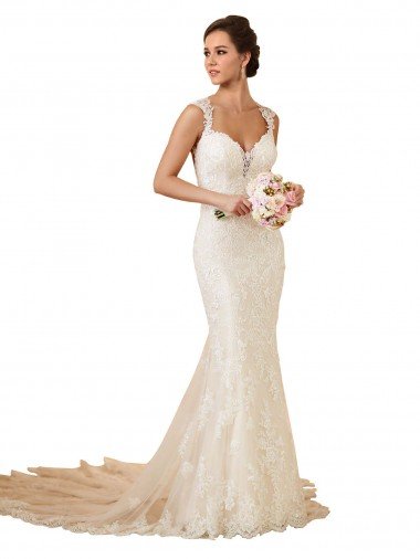 Shop Modern Chapel Train Sweetheart Mermaid Lace Wedding Dress with Keyhole Back Sydney