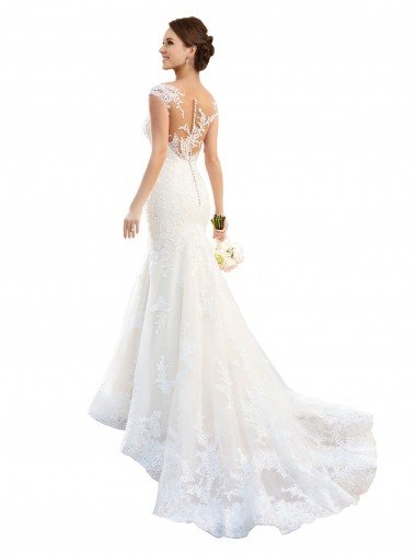 Shop Fit and Flare Illusion Neck Lace Wedding Dress Sydney