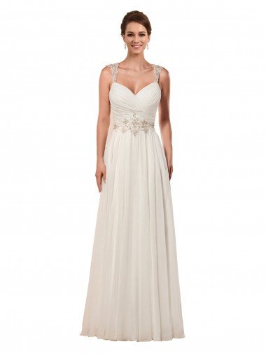 Shop Sweetheart A-Line Chiffon Wedding Dress with Beaded Shoulder Straps Sydney