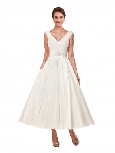 Shop V-Neck A-Line Short Ankle Length Satin Wedding Dress Sydney