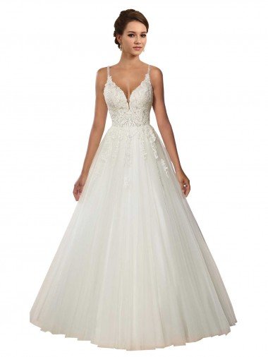 Shop Modern Spaghetti Straps Ball Gown Tulle Wedding Dress with Lace Bodice Sydney