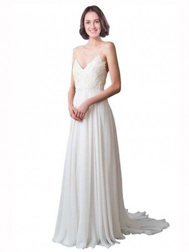 Shop Spaghetti Straps V-Neck A-Line Chiffon Beach Wedding Dress Sydney