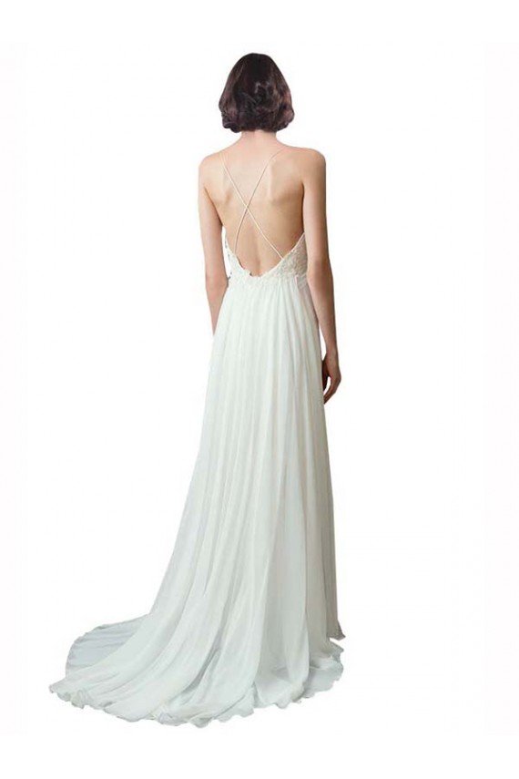 Spaghetti Straps V-Neck A-Line Chiffon Beach Wedding Dress