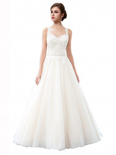 Shop Illusion Neck A-Line Tulle Beach Wedding Dress with Lace Bodice Sydney