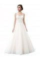 Illusion Neck A-Line Tulle Beach Wedding Dress with Lace Bodice