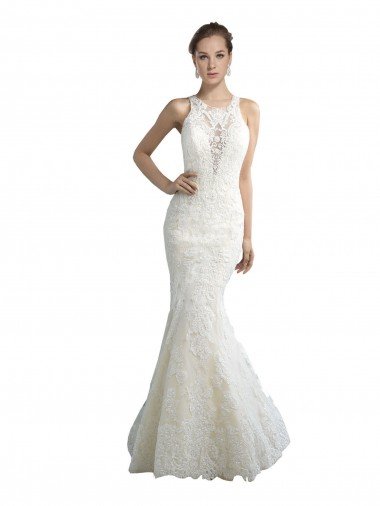 Shop Deep Illusion Neck Mermaid Tulle Beach Wedding Dress with All Over Lace Sydney