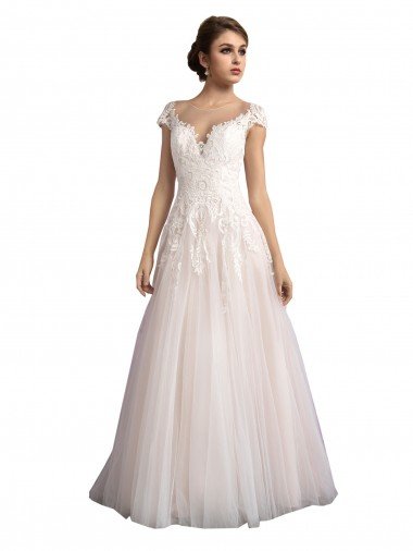 Shop Illusion Cap Sleeves A-Line Tulle Beach Wedding Dress with Lace Bodice Sydney