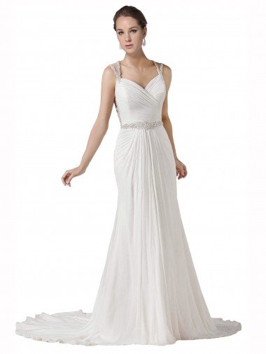 Shop Sweetheart Sheath Chiffon Beach Wedding Dress with Beaded Belts Sydney