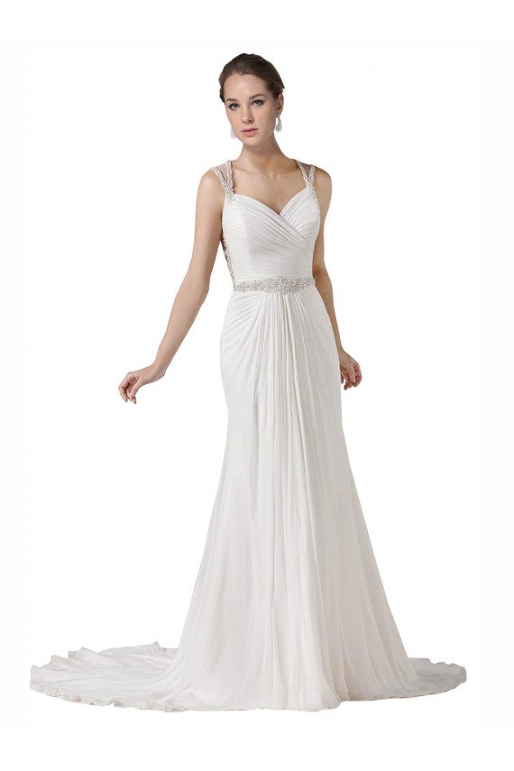 Sweetheart Sheath Chiffon Beach Wedding Dress with Beaded Belts