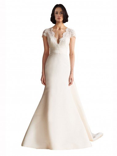 Shop V-Neck Lace Bodice A-Line Satin Wedding Dress with Keyhole Back Sydney