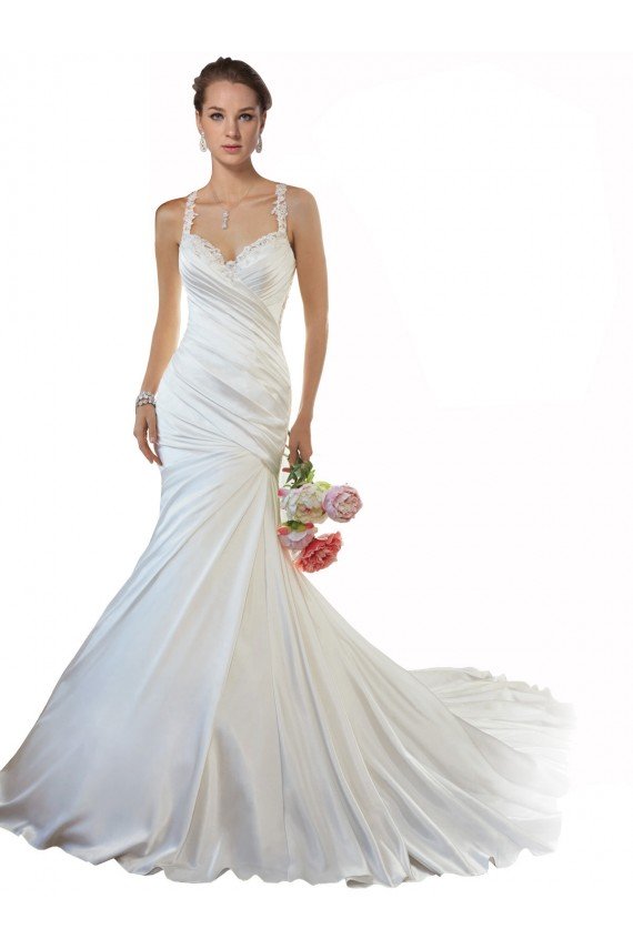 Sweetheart Mermaid Satin Beach Wedding Dress with Illusion Lace Back