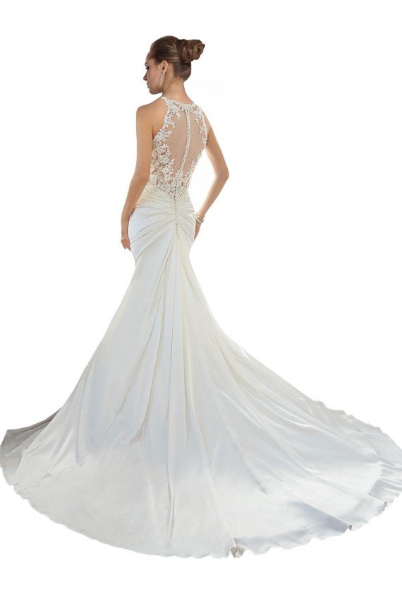 Sweetheart Mermaid Satin Beach Wedding Dress with Illusion Lace Back