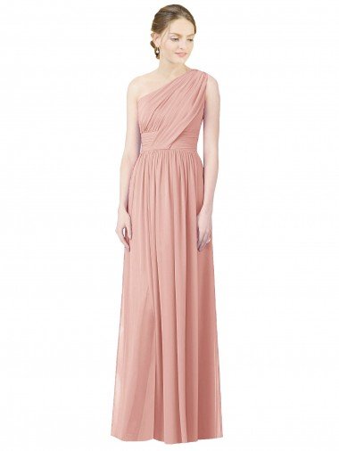 Shop One Shoulder Long Chiffon Bridesmaid Dress with Shirred Waistband Sydney