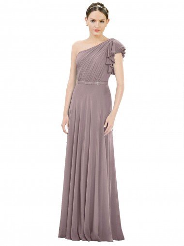 Shop Full Length One Shoulder Chiffon Bridesmaid Dress with Shoulder Ruffle Sydney