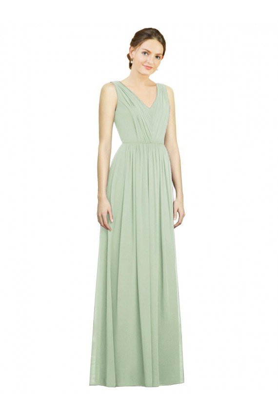 Natural Waist V-Neck Draped Chiffon Bridesmaid Dress