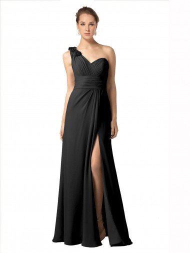 Shop Sheer One Shoulder Chiffon A-Line Bridesmaid Dress with Slit Sydney