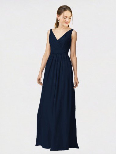 Shop Long Chiffon Bridesmaid Dress with Shirred Bodice and V-Neckline Sydney