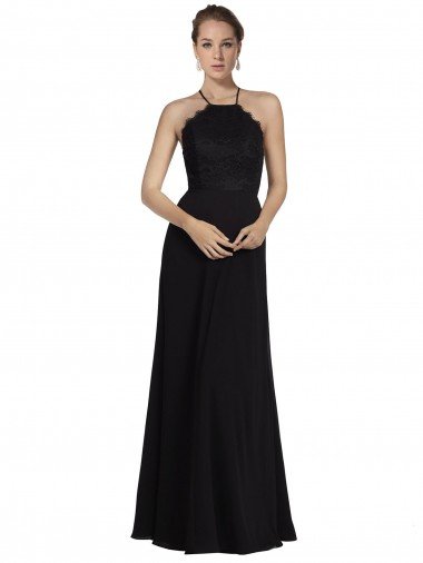 Shop Lace Halter Neckline Chiffon A-Line Bridesmaid Dress with Sheer Back Sydney