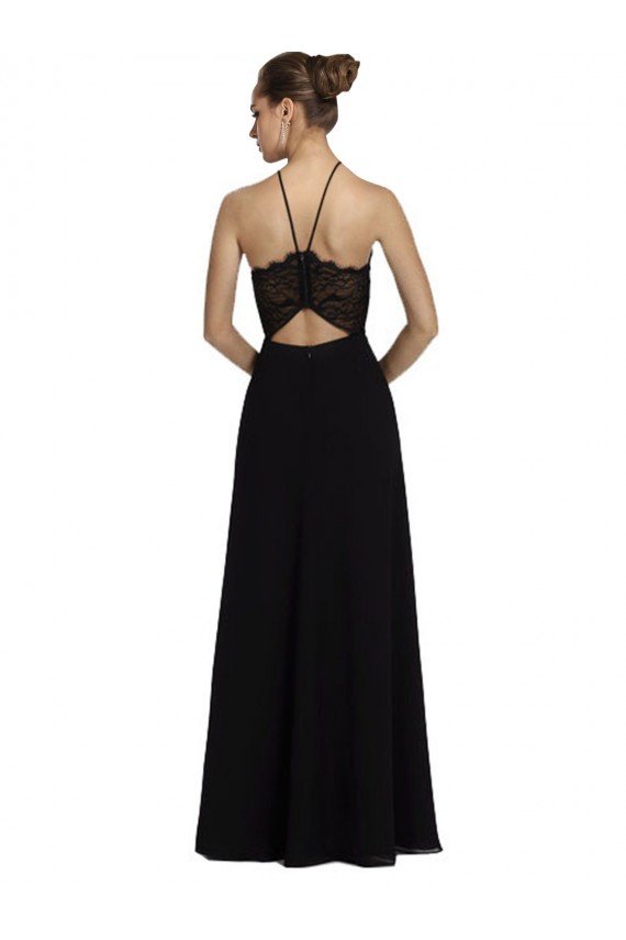 Lace Halter Neckline Chiffon A-Line Bridesmaid Dress with Sheer Back