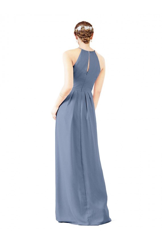 Fitted Long High Halter Neck Chiffon Bridesmaid Dress with Keyhole Back