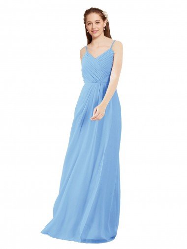 Shop Pleated Low Back Long V-Neck Chiffon Bridesmaid Dress with Thin Straps Sydney