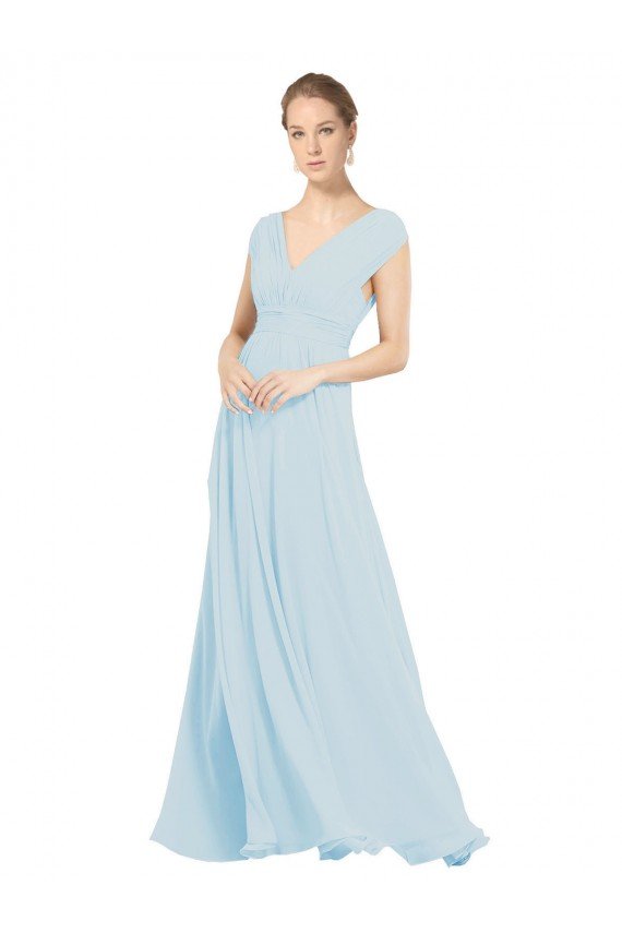 Chiffon Bridsmaids Dress with V-Neckline and Tie V Back