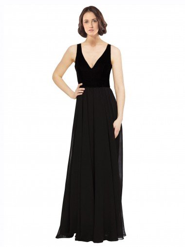 Shop Stretch Velvet and Chiffon Bridesmaids Dress with V-Neckline Sydney