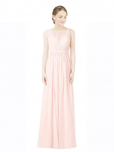 Shop Long Chiffon Sleeveless Bridesmaid Dress with Sheer Illusion Top and V-Back Sydney