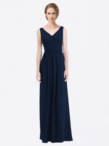 Shop Long Chiffon V-Neck Sleeveless Bridesmaid Dress with Criss-Cross Pleated Bodice Sydney