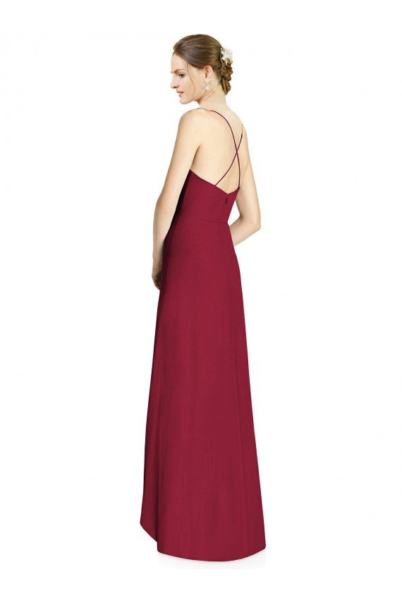 Draped V-Neck High Low Chiffon Bridesmaid Dress