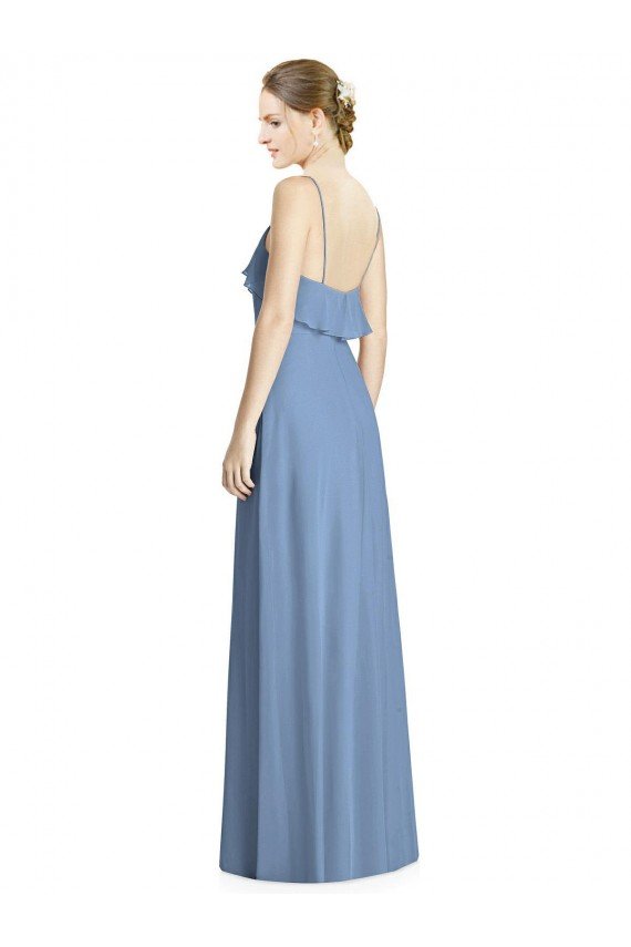 Deep Open Back Long Chiffon V-Neck Bridesmaid Dress