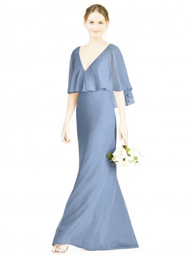 Shop V-Back Trumpet Chiffon Bridesmaid Dress with Draped Cape Overlay Sydney