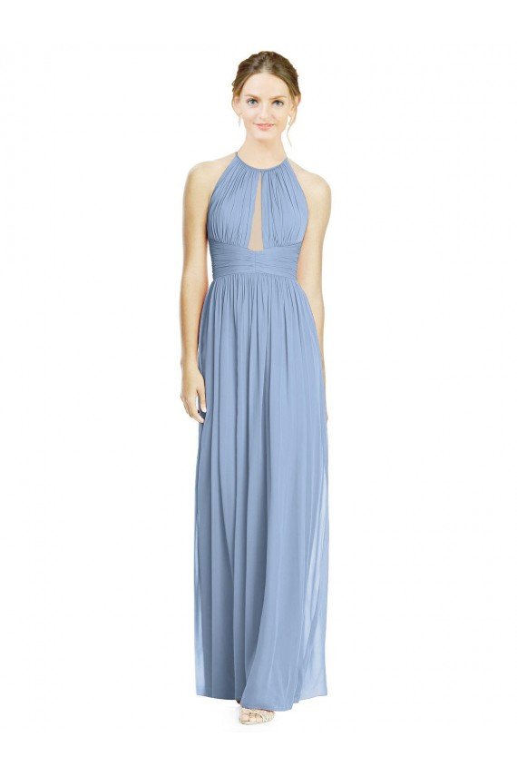 Open Back Long Chiffon Halter Bridesmaid Dress