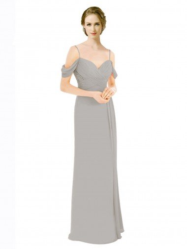 Shop Draped Cold Shoulder Chiffon Bridesmaid Dress with Pleated Wrap Bodice Sydney