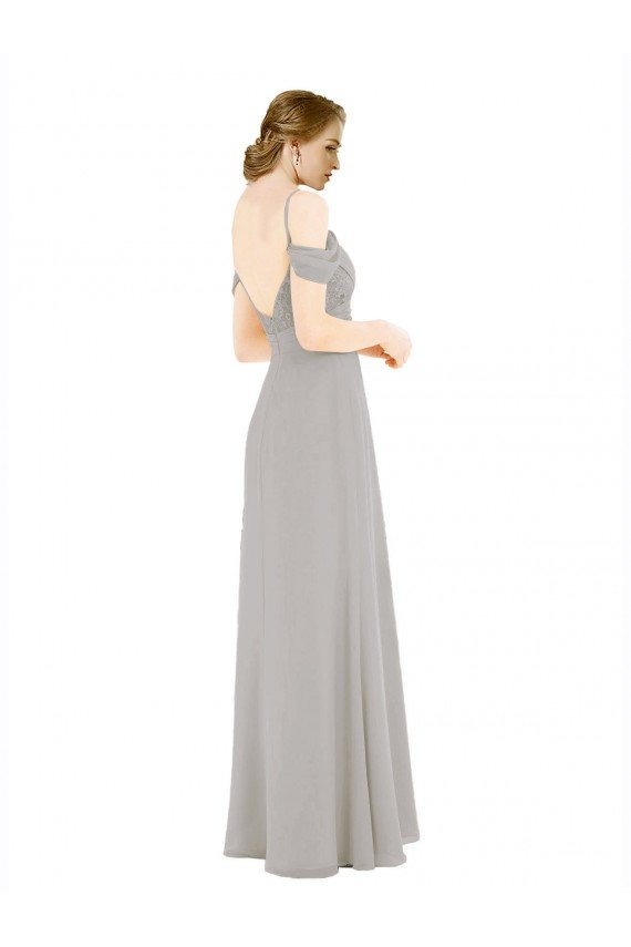 Draped Cold Shoulder Chiffon Bridesmaid Dress with Pleated Wrap Bodice