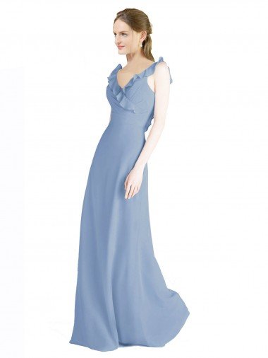 Shop Fluted Chiffon Wrap Bridesmaid Dress with Ruffles V-Neck Sydney