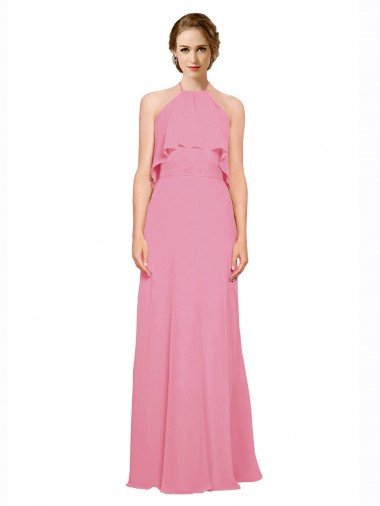 Shop Ruffle Halter Neck A-Line Chiffon Bridesmaid Dress with Open Back Sydney