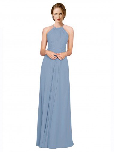 Shop Pleated Halter Neckline A-Line Chiffon Bridesmaid with Criss Cross Back Sydney