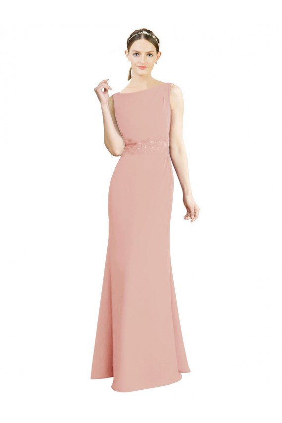 Full Length Long Chiffon Bridesmaid Dress with Pleated Lace Waist