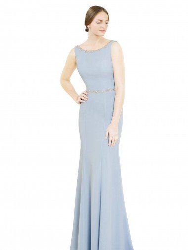 Shop Full Length Chiffon Bridesmaid Dress with Sparkly Neckline and Belt Sydney